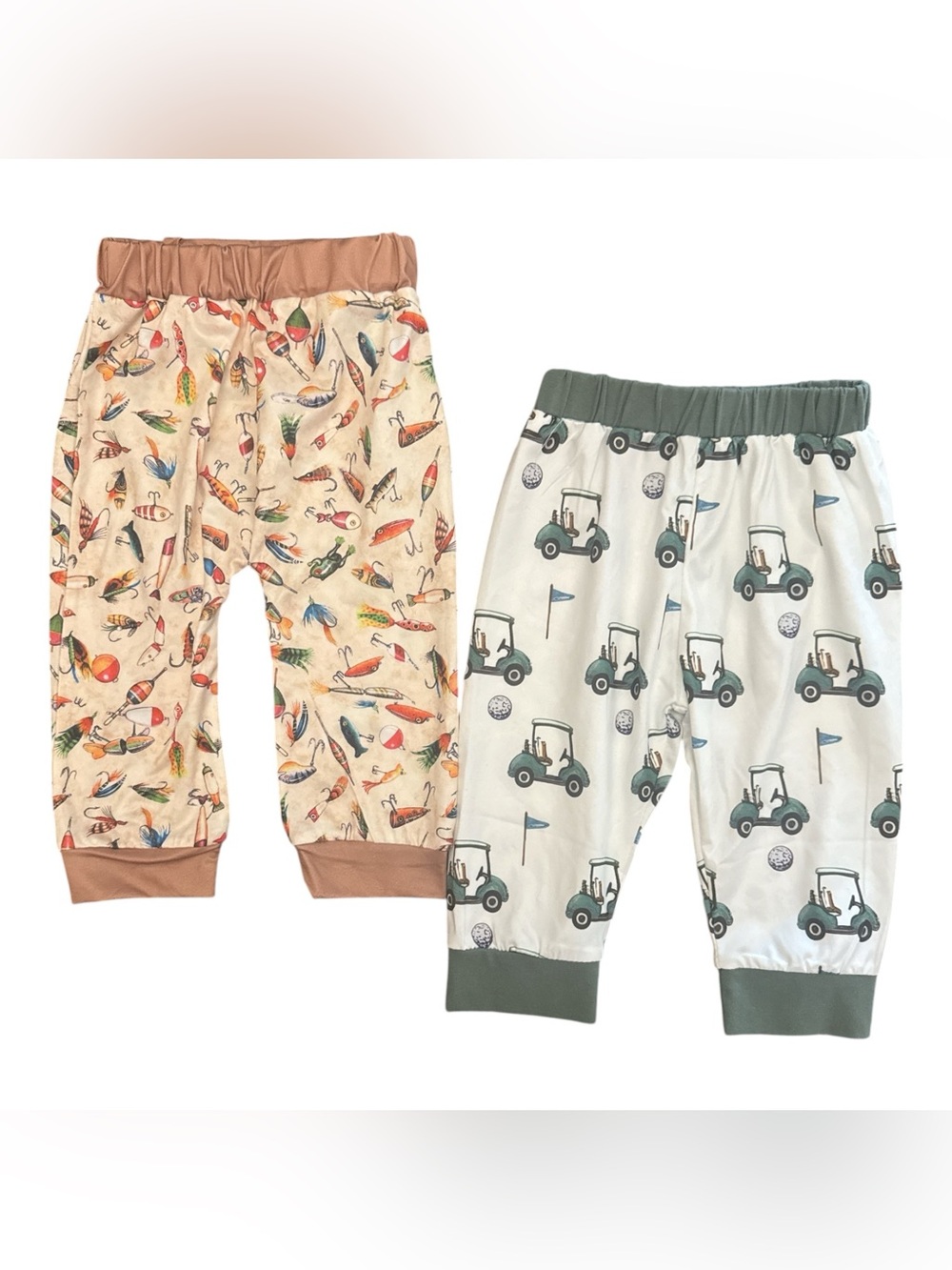 Kids Pajama Pant Set - Beige Fishing & White Golf Print Bundle NWOT Baby Boy Lot
